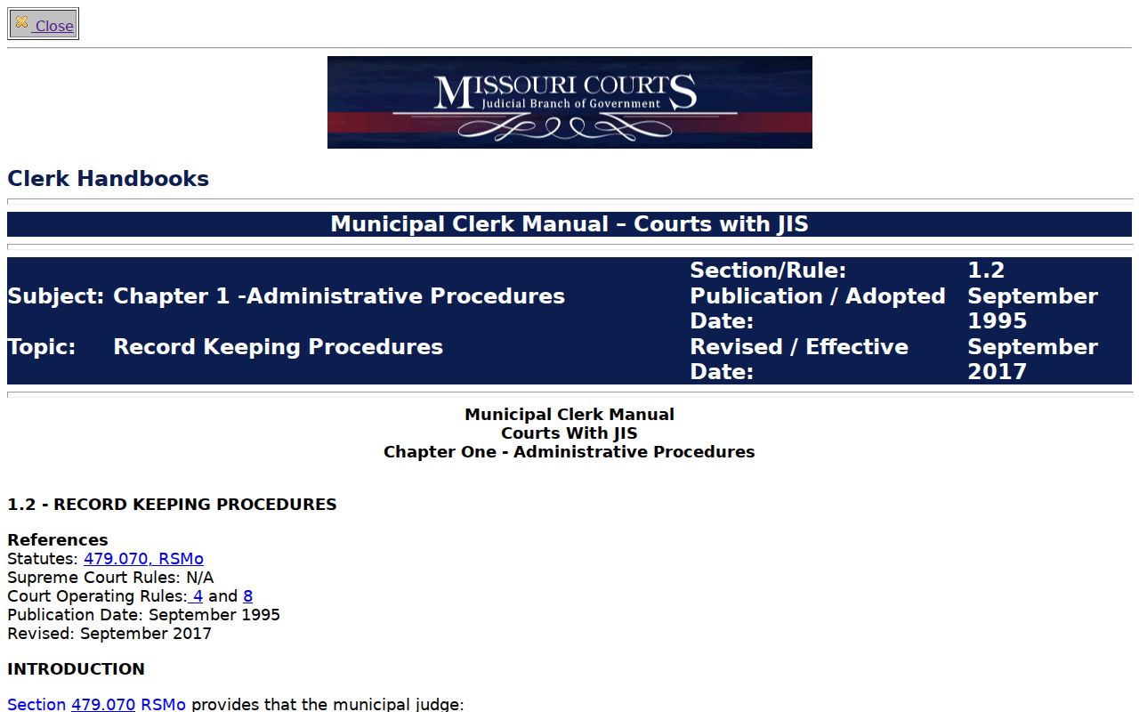 Camden County court records official Missouri municipal docket manual