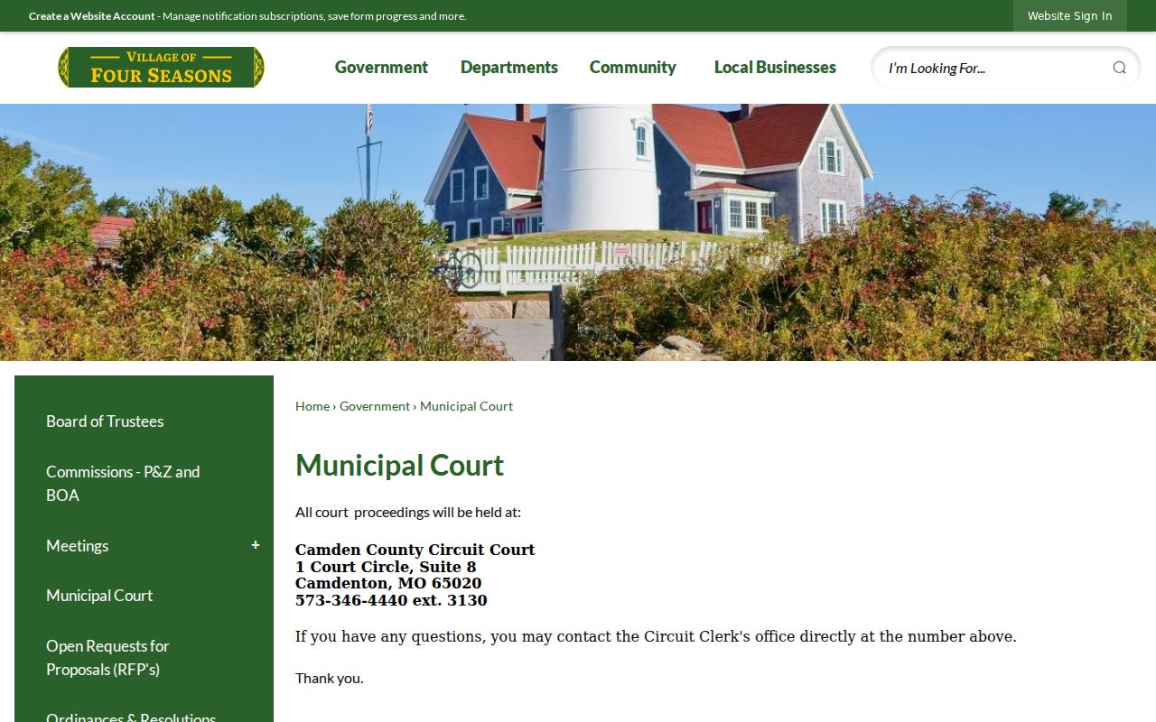 Camden County court records Village of Four Seasons municipal court routing