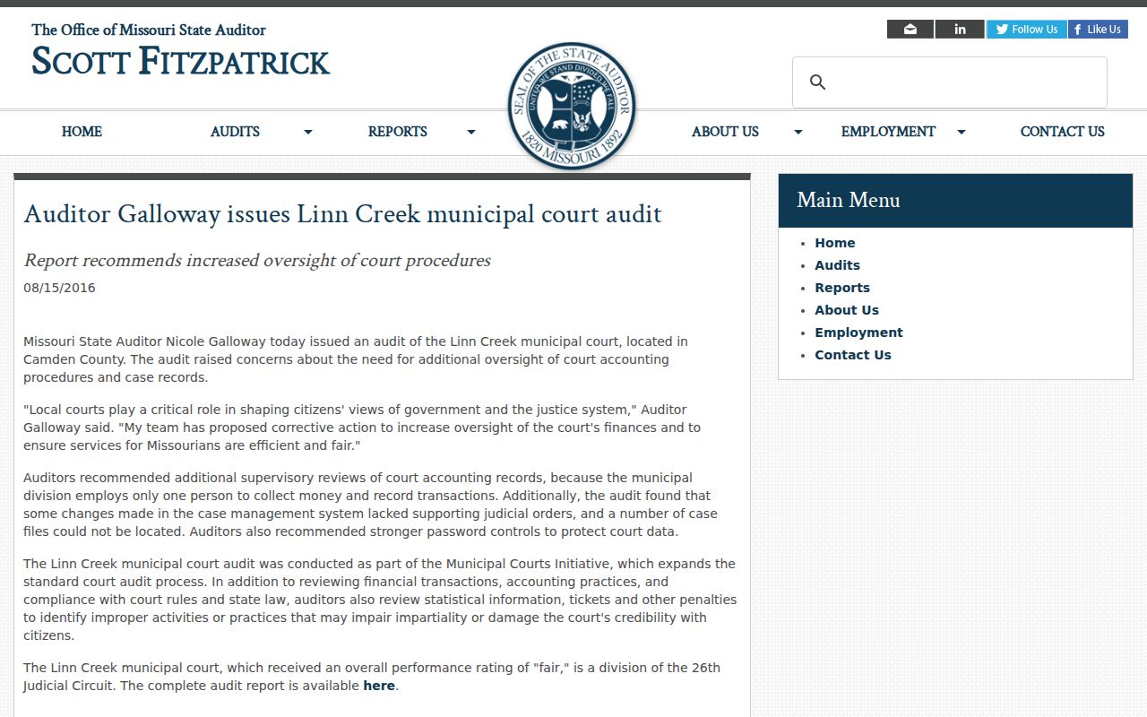 Camden County criminal docket Linn Creek municipal court audit summary